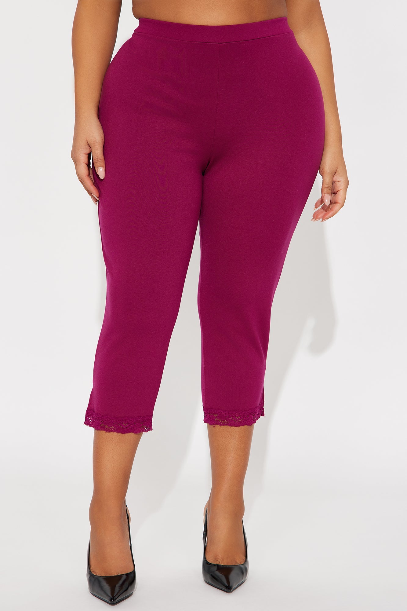 Swept Away Lace Trim Capri Legging - Raspberry