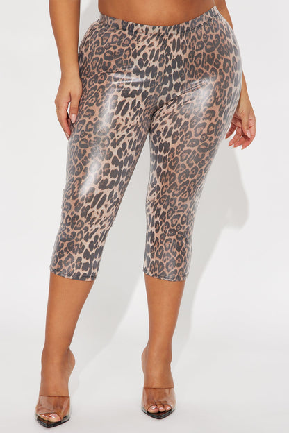 Catch An Attitude Coated Leopard Capri Legging - Leopard