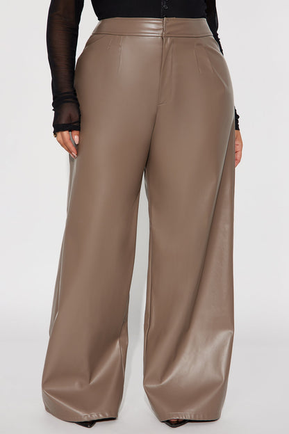 Going Somewhere Faux Leather Wide Leg Pant 33 - Mocha