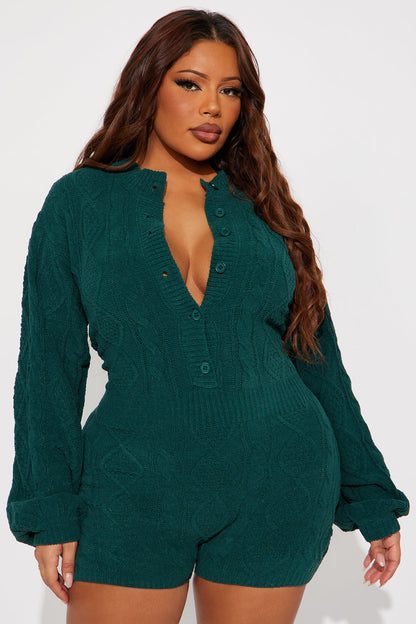 Fall For You Sweater Romper - Hunter