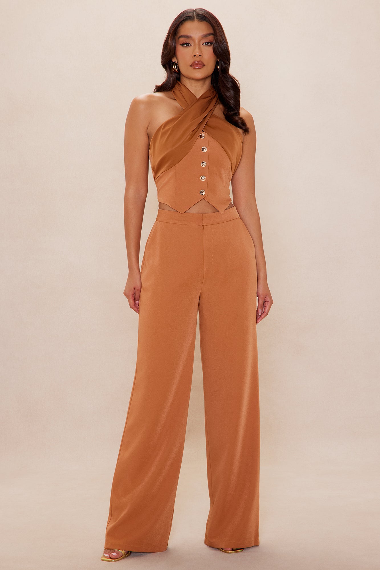 Clarice Wide Leg Pant Set - Rust