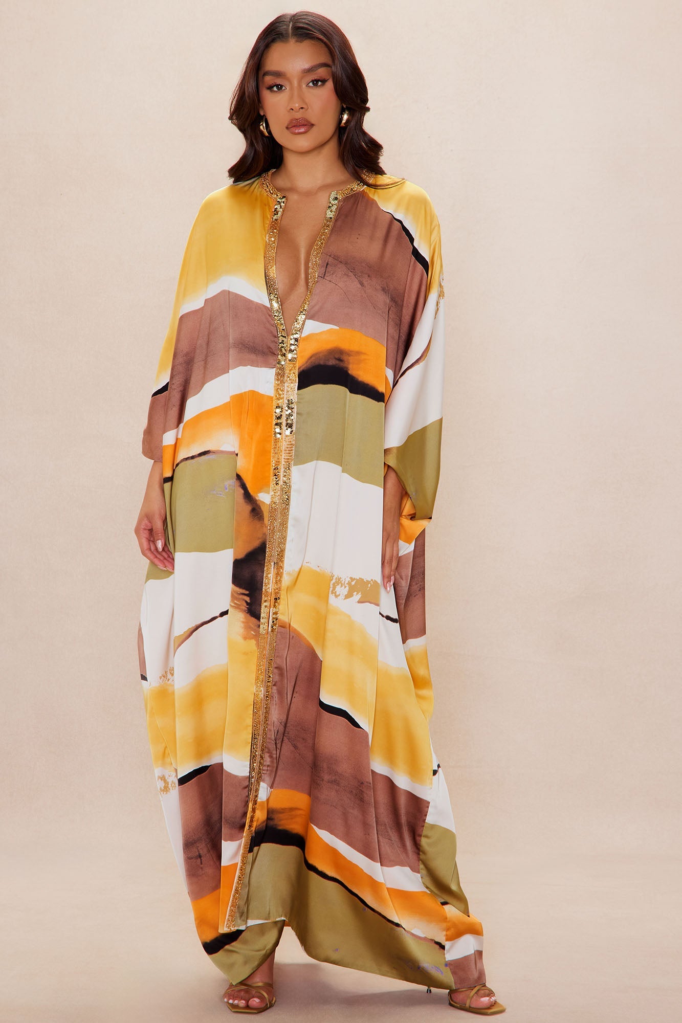 Rena Embellished Satin Maxi Dress - Yellow/combo