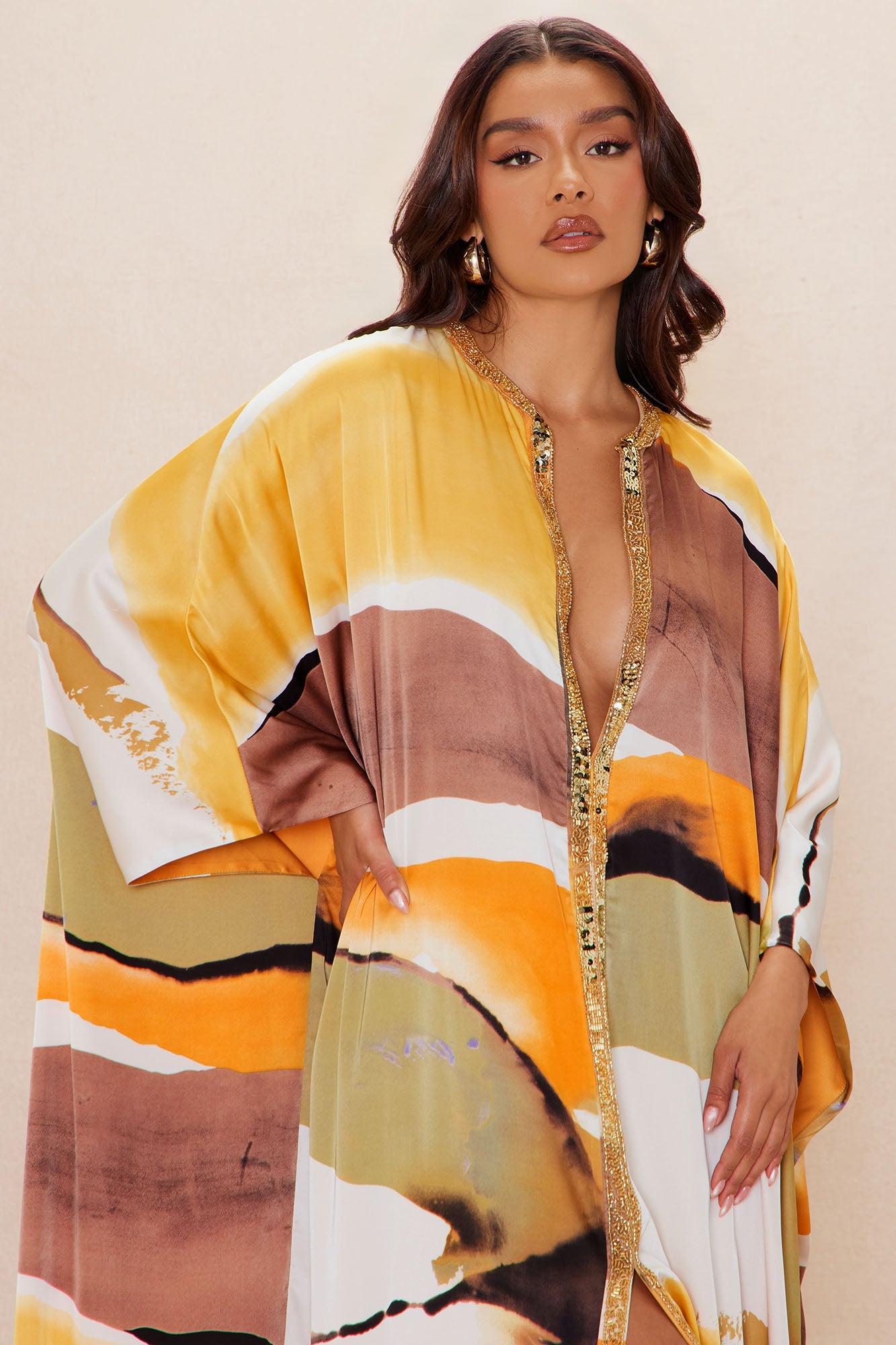 Rena Embellished Satin Maxi Dress - Yellow/combo