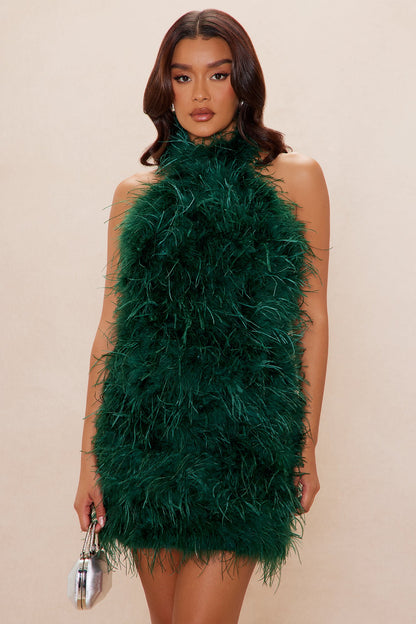 Tate Feather Mini Dress - Hunter
