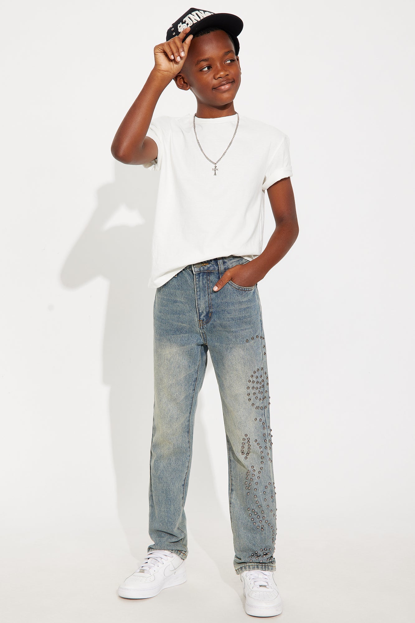 Mini Relaxed Straight Sunshine Studs Jeans - Vintage Blue Wash