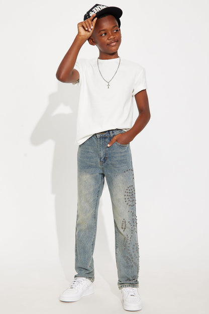 Mini Relaxed Straight Sunshine Studs Jeans - Vintage Blue Wash