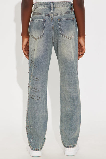 Mini Relaxed Straight Sunshine Studs Jeans - Vintage Blue Wash