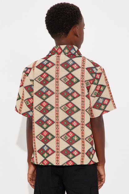 Mini Tribal Tapestry Button Up Shirt - Multi Color