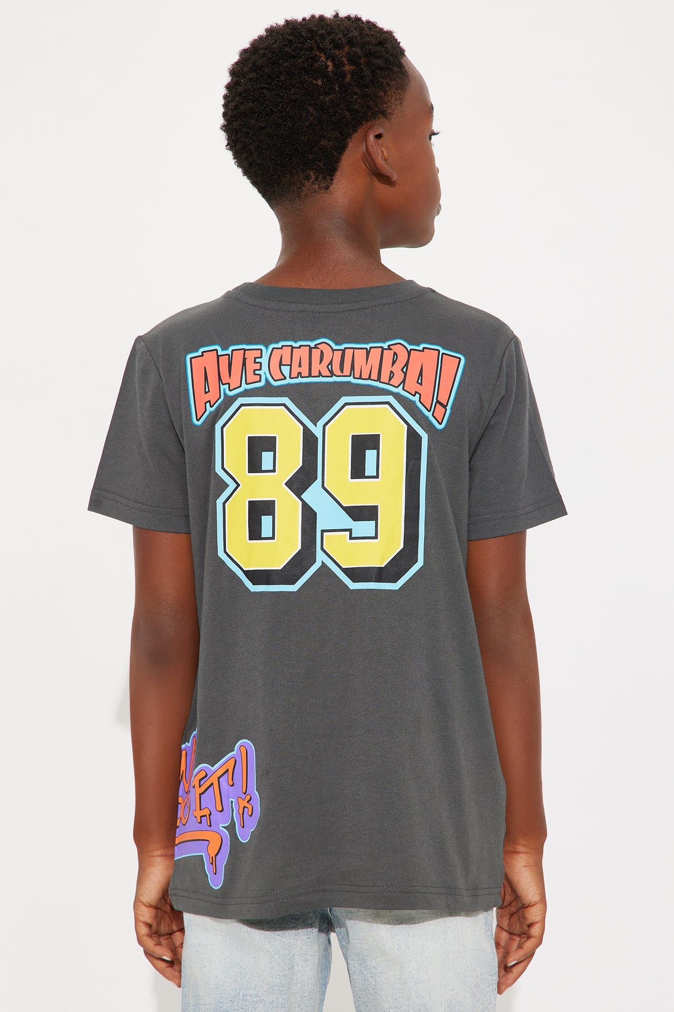 Mini Bart Simpson Aye Carumba Front/Back Short Sleeve Tee - Charcoal