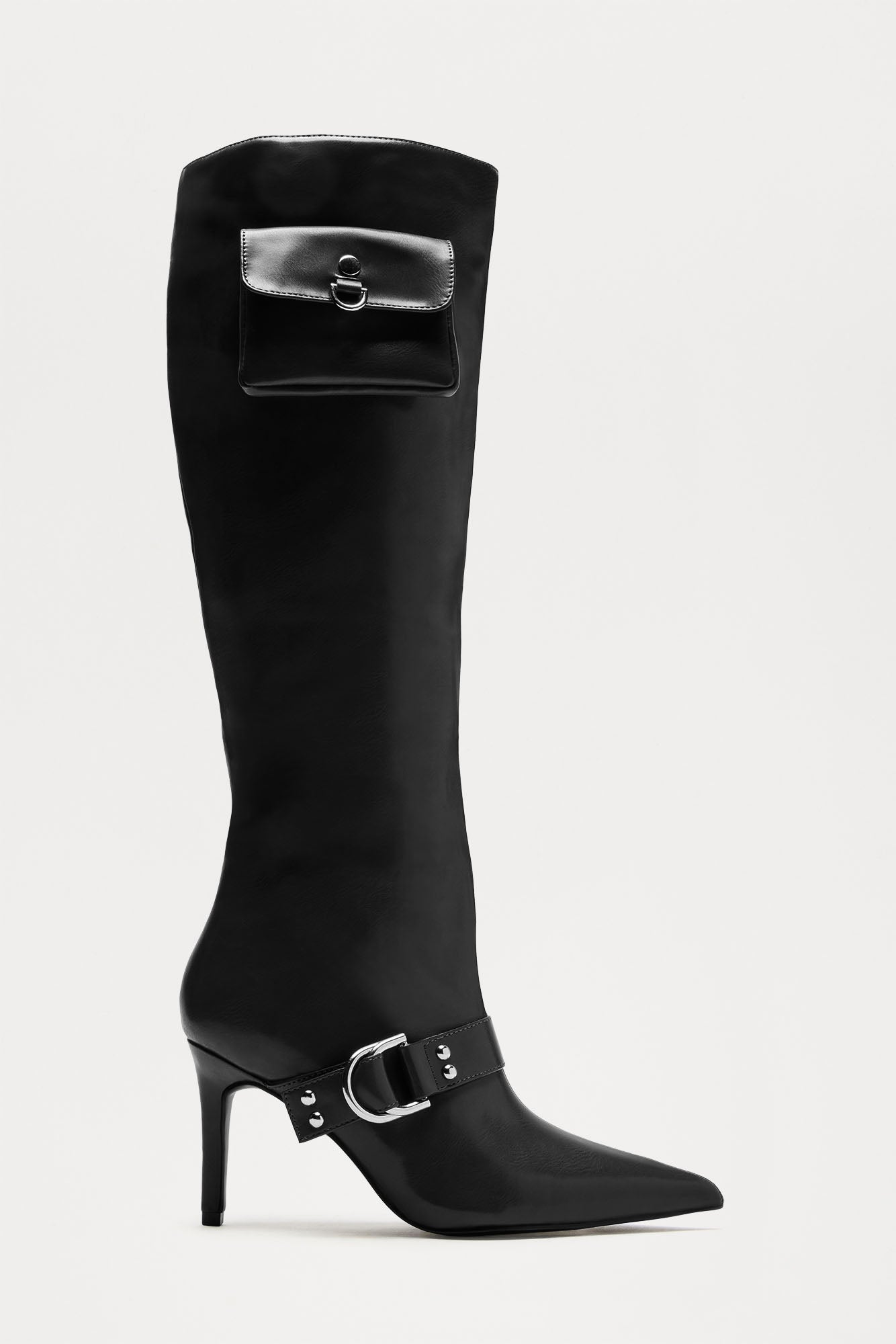 Onex Buckle Knee High Boots - Black