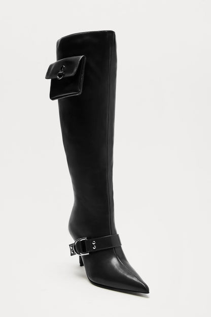 Onex Buckle Knee High Boots - Black
