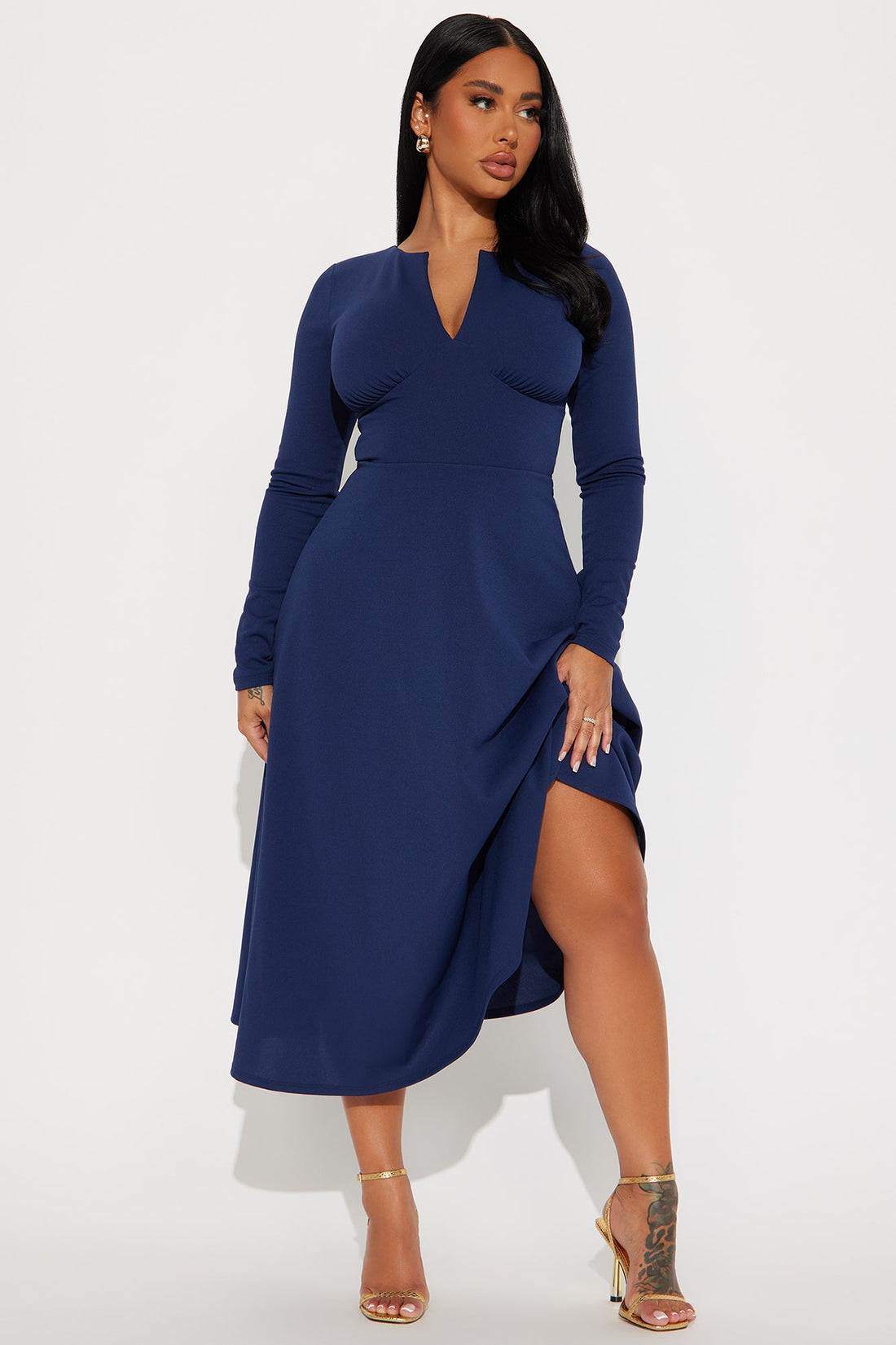 Charolette Long Sleeve Midi Dress - Navy