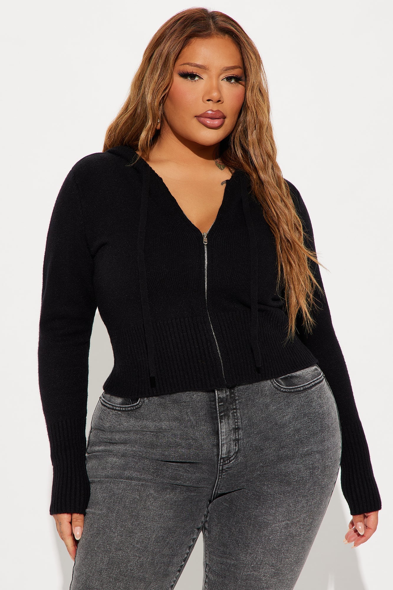 Lana Zip Up Sweater - Black