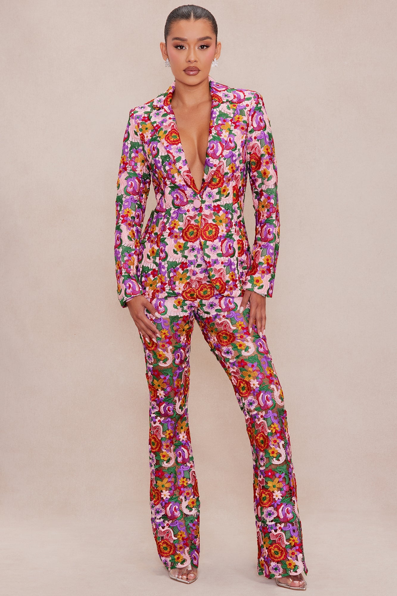 Aubrey Floral Lace Blazer - Pink/combo