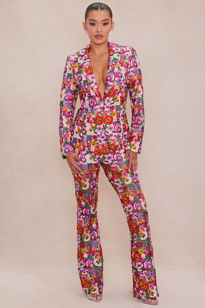 Aubrey Floral Lace Blazer - Pink/combo