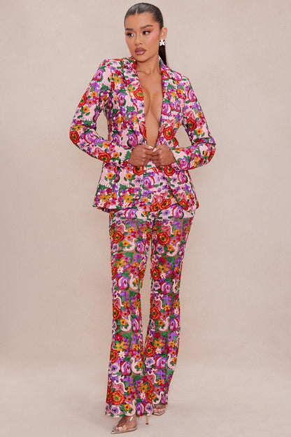 Aubrey Floral Lace Trouser Pant - Pink/combo