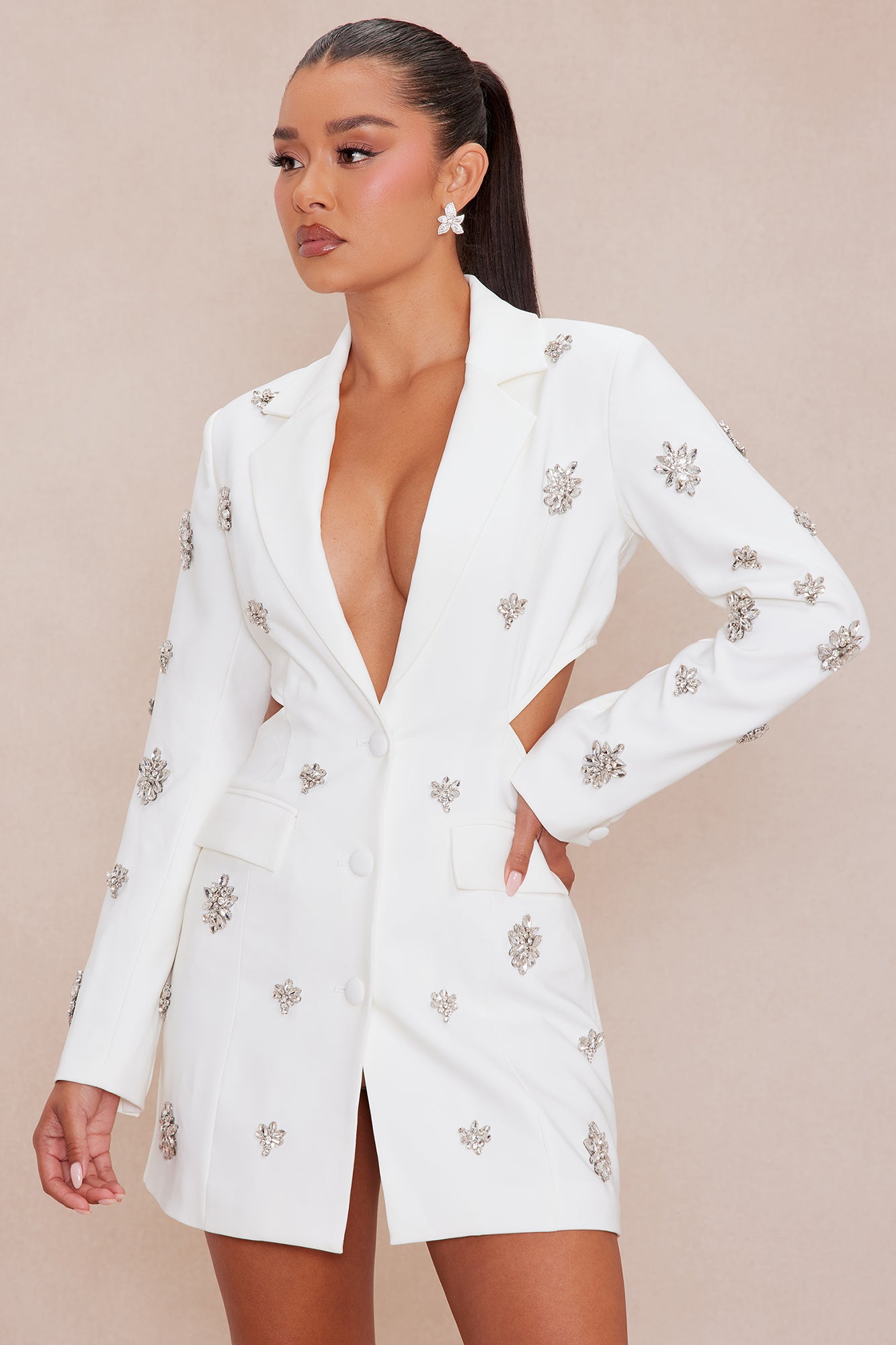 Verona Embellished Blazer Dress - White