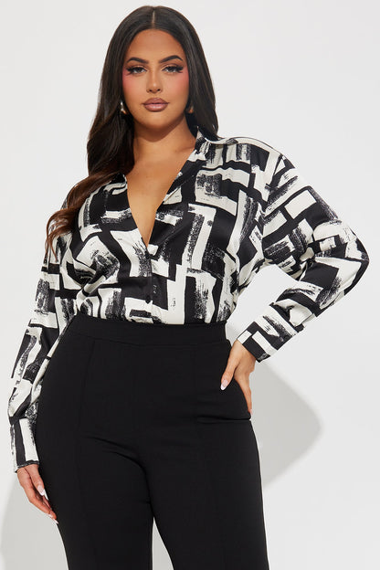 Track Record Satin Printed Shirt - Black/White