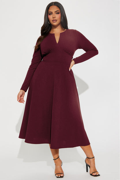 Charolette Long Sleeve Midi Dress - Wine