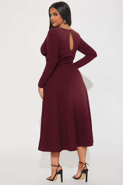 Charolette Long Sleeve Midi Dress - Wine