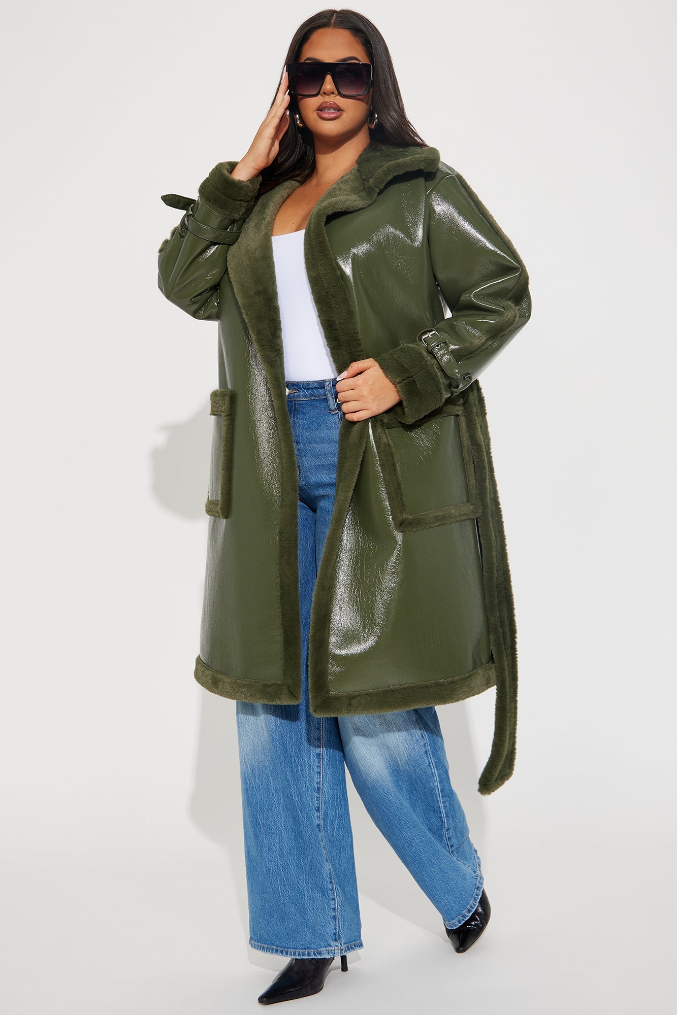 Waiting Games Shearling Trench - Olive