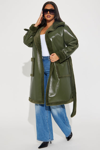 Waiting Games Shearling Trench - Olive
