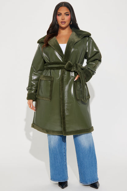 Waiting Games Shearling Trench - Olive