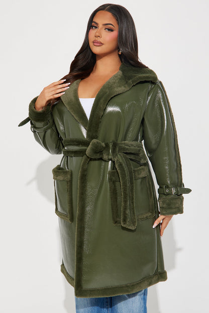 Waiting Games Shearling Trench - Olive
