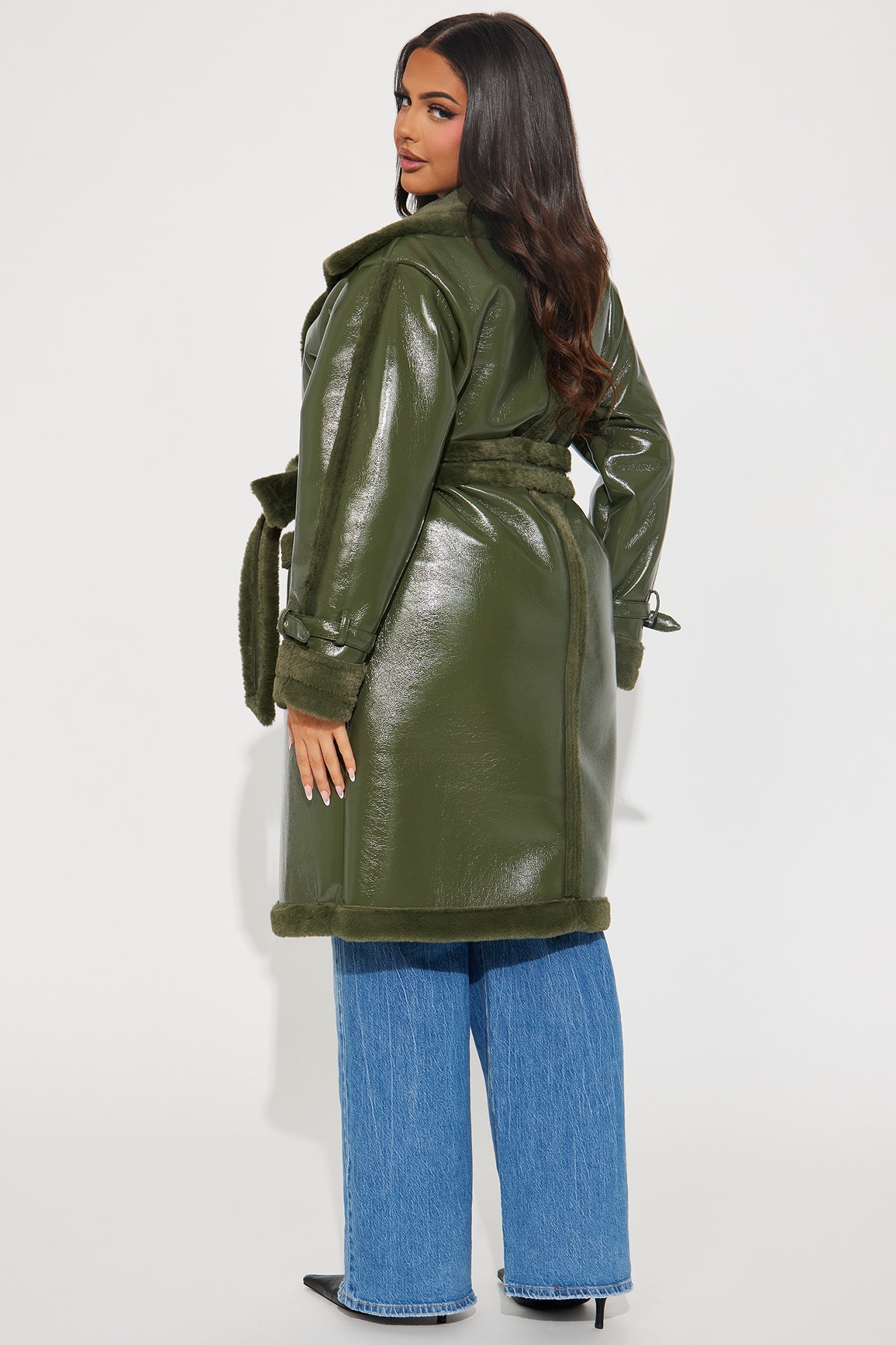 Waiting Games Shearling Trench - Olive