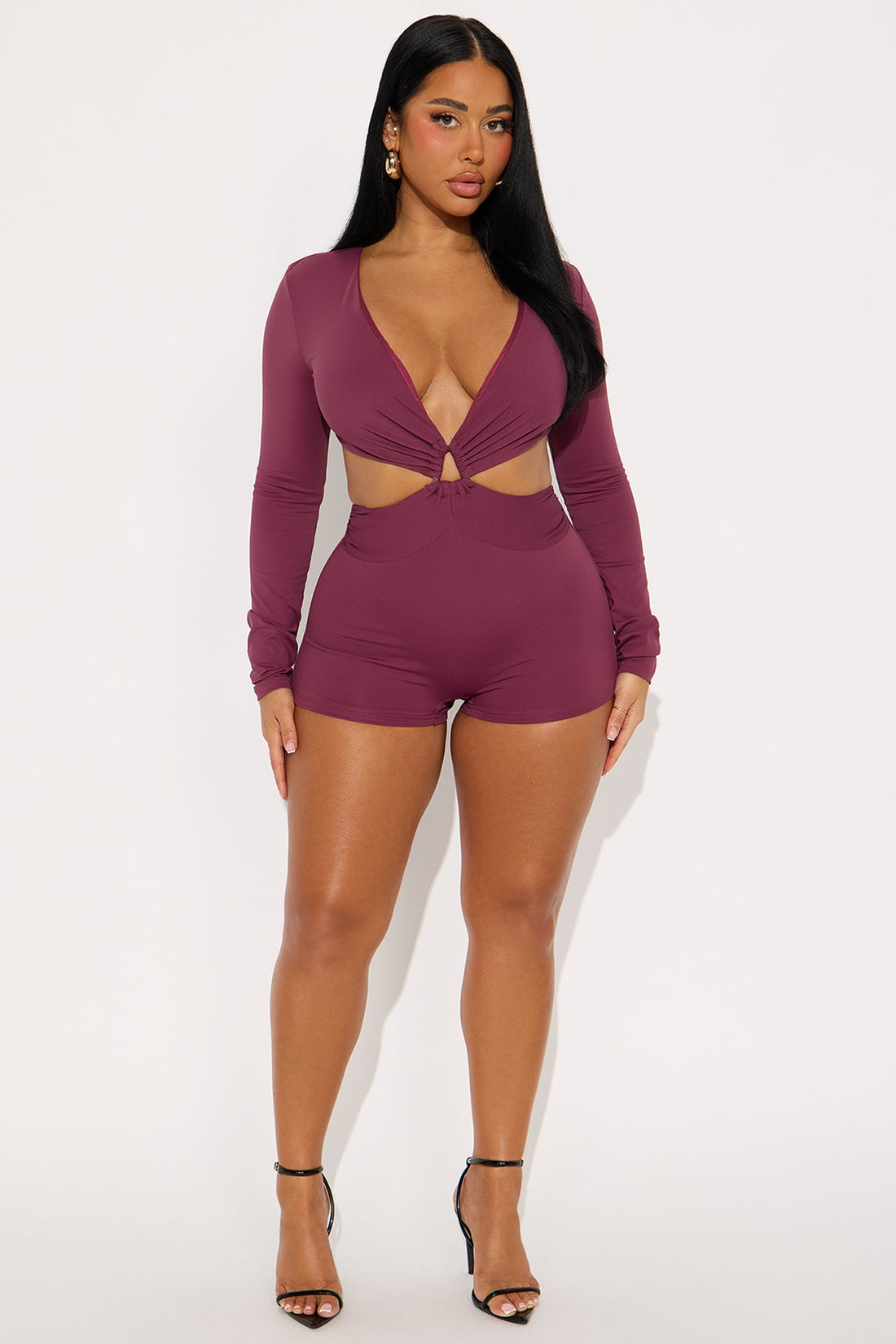 Kyle Long Sleeve Romper - Plum