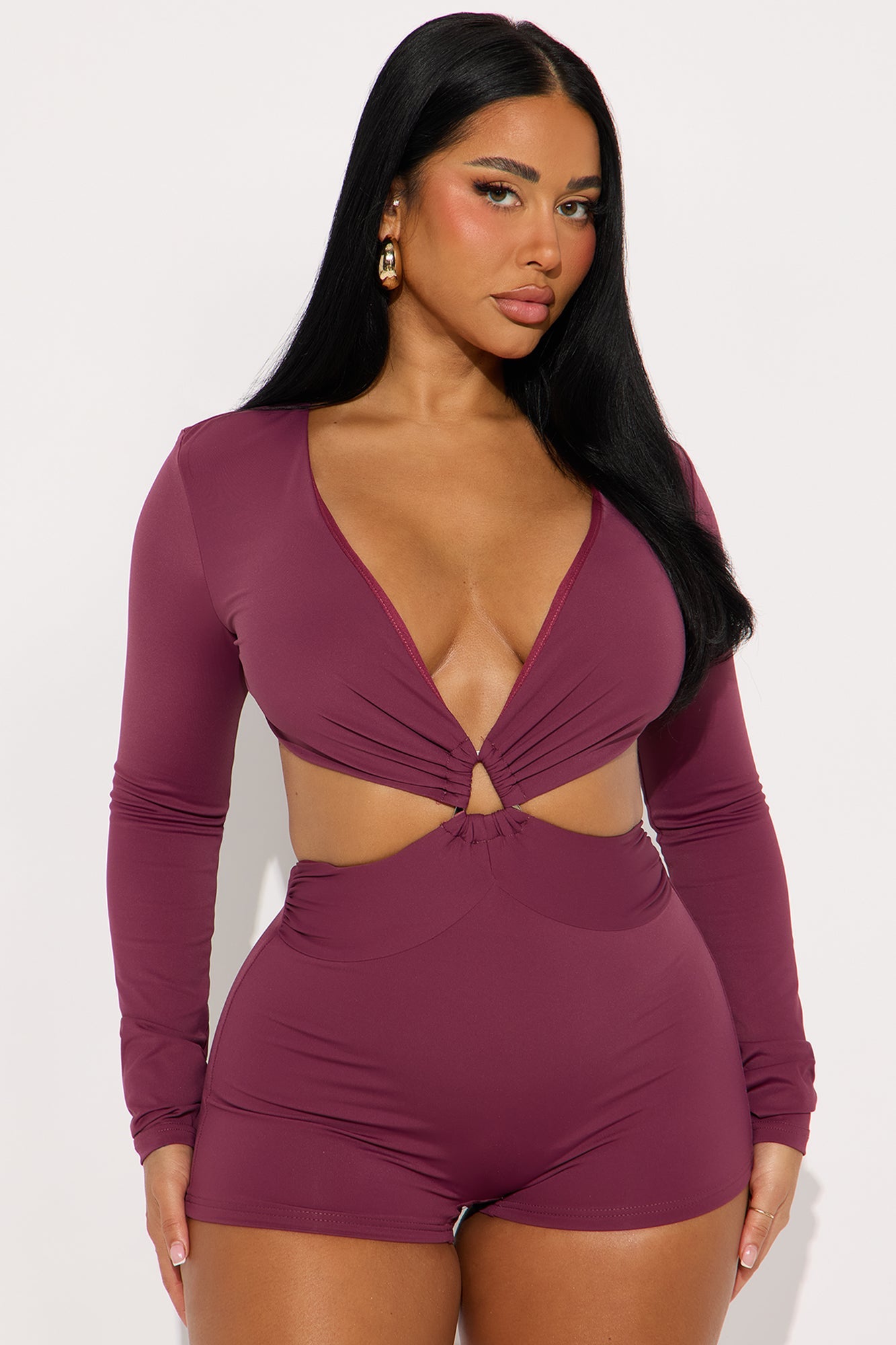 Kyle Long Sleeve Romper - Plum