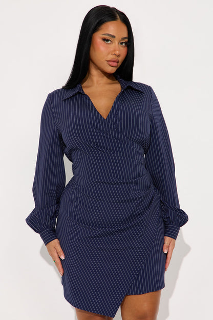 Valeria Pinstripe Mini Dress - Navy