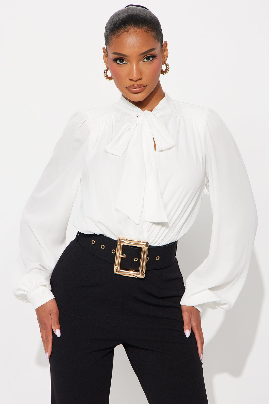 In Command Belted Wide Leg Jumpsuit - Black/White