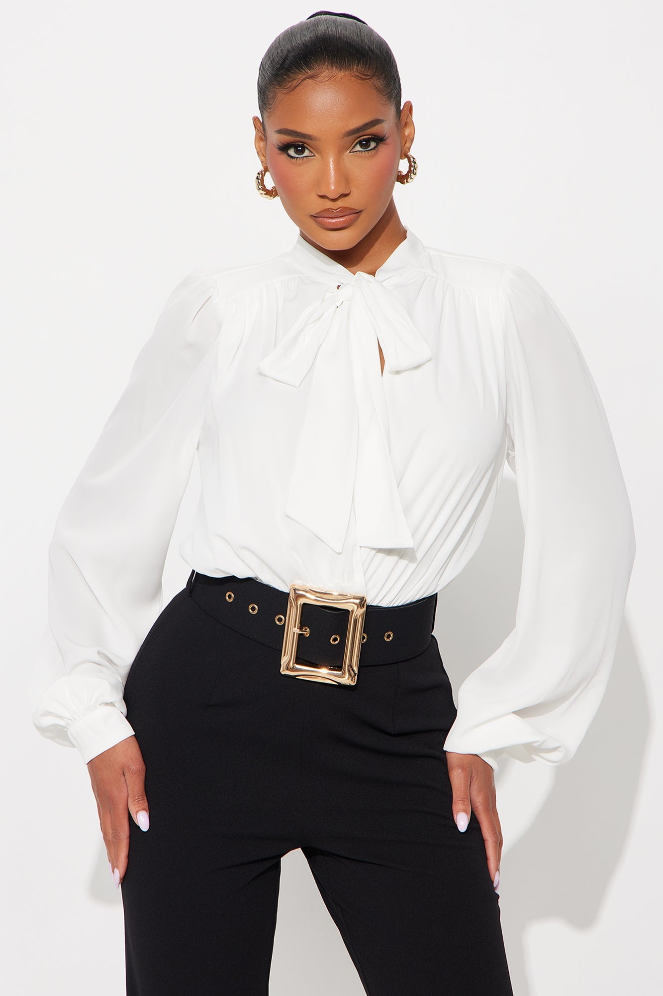 In Command Belted Wide Leg Jumpsuit - Black/White