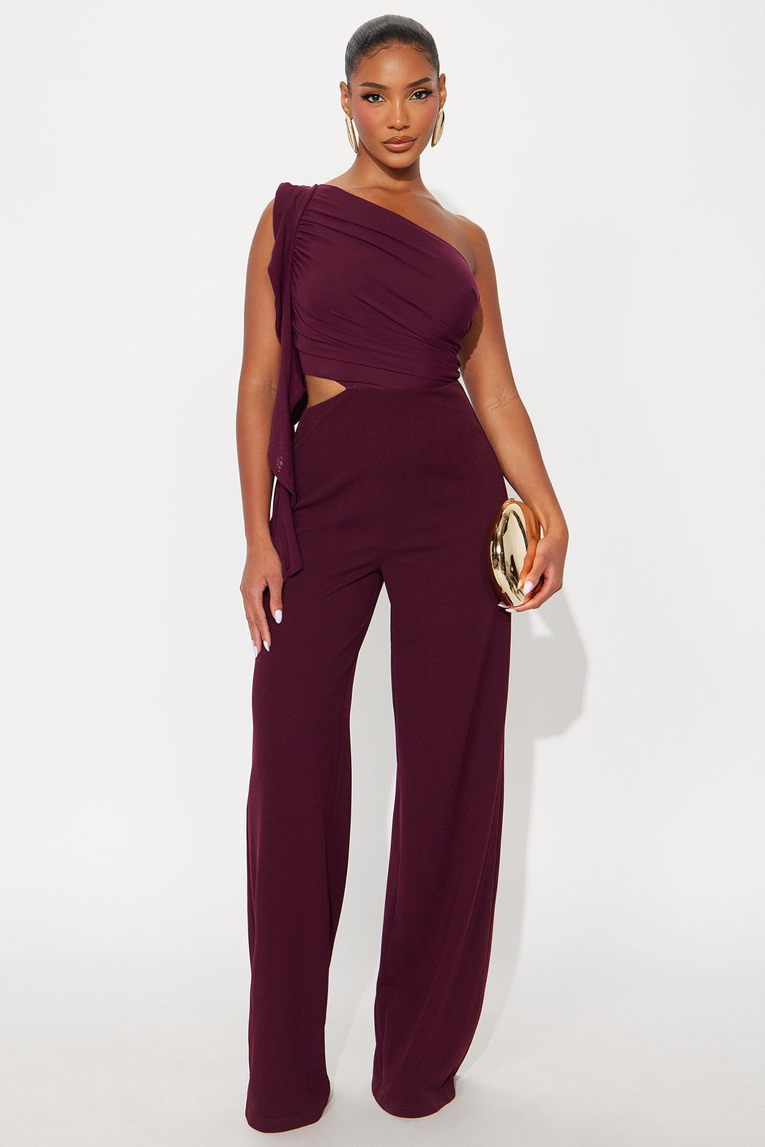 Lorelei One Shoulder Wide Leg Jumpsuit - Burgundy