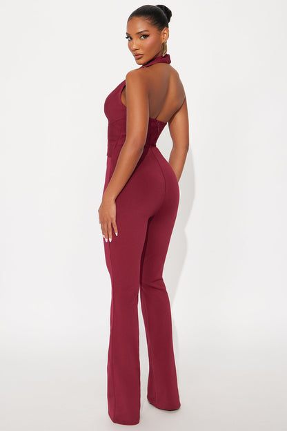 Aurora Bandage Halter Jumpsuit - Burgundy