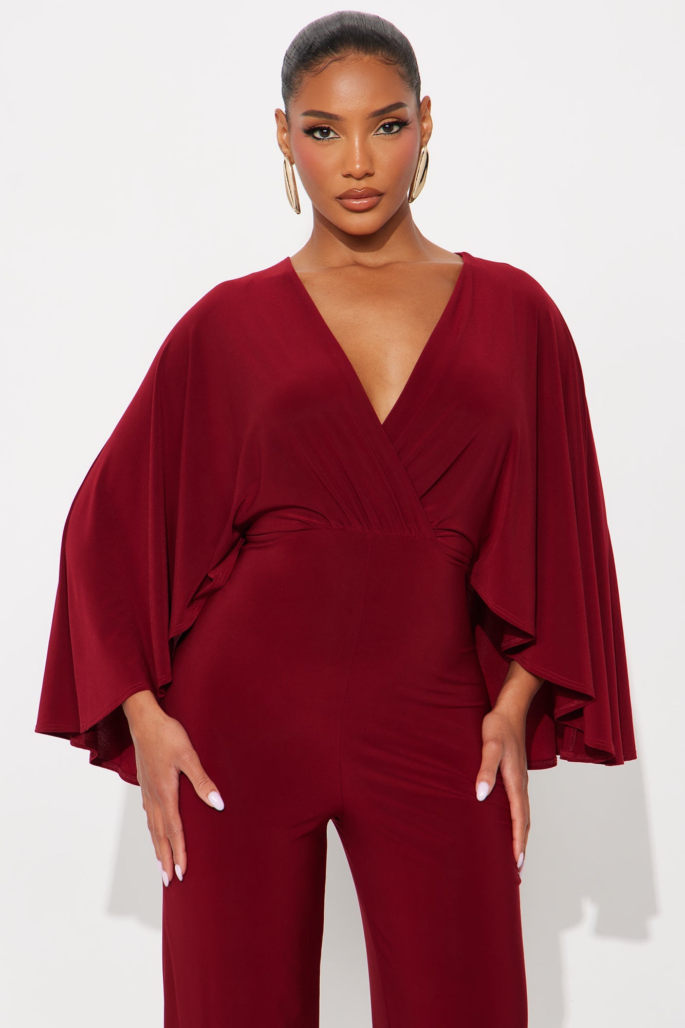 Jelena Cape Top Wide Leg Jumpsuit - Burgundy