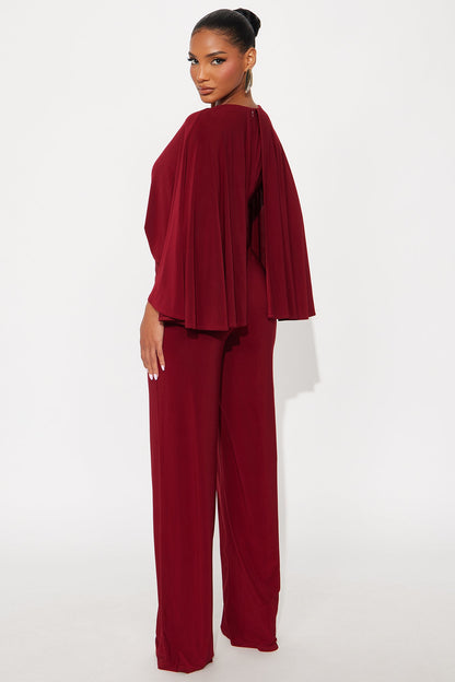 Jelena Cape Top Wide Leg Jumpsuit - Burgundy
