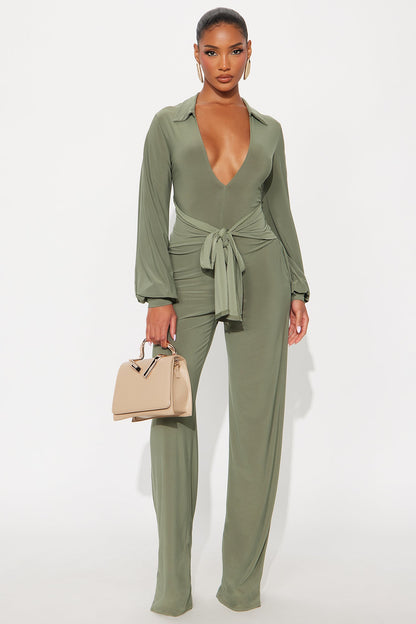 Leona Wide Leg Jumpsuit - Olive