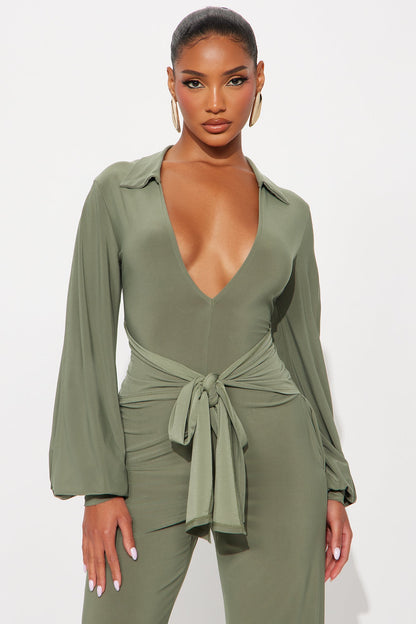 Leona Wide Leg Jumpsuit - Olive