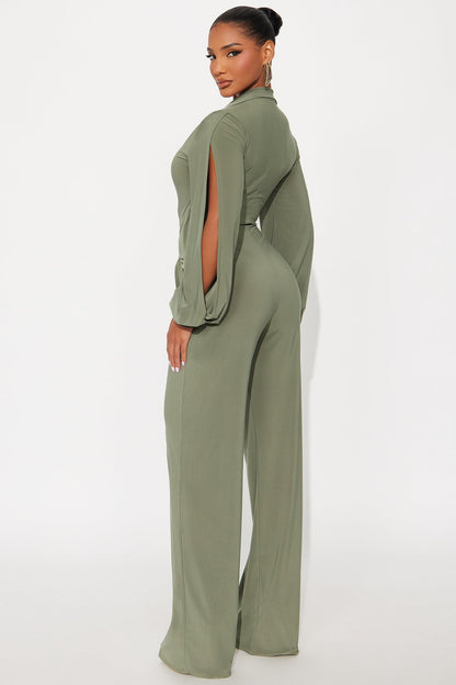 Leona Wide Leg Jumpsuit - Olive