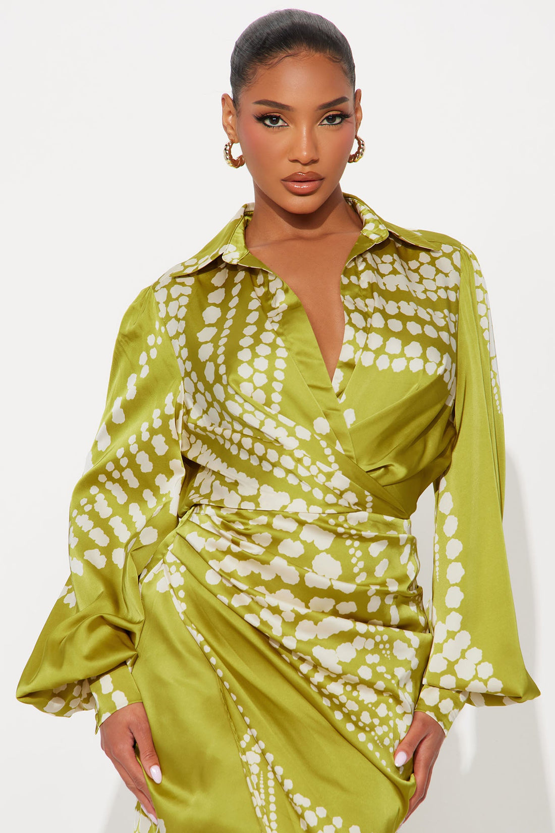 Glamour Days Satin Midi Dress - Green/combo