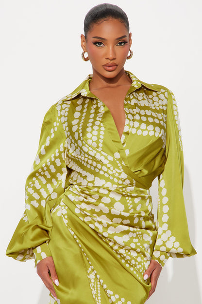 Glamour Days Satin Midi Dress - Green/combo