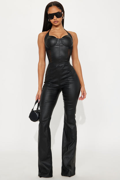Raven Halter Flare Leg Jumpsuit - Black