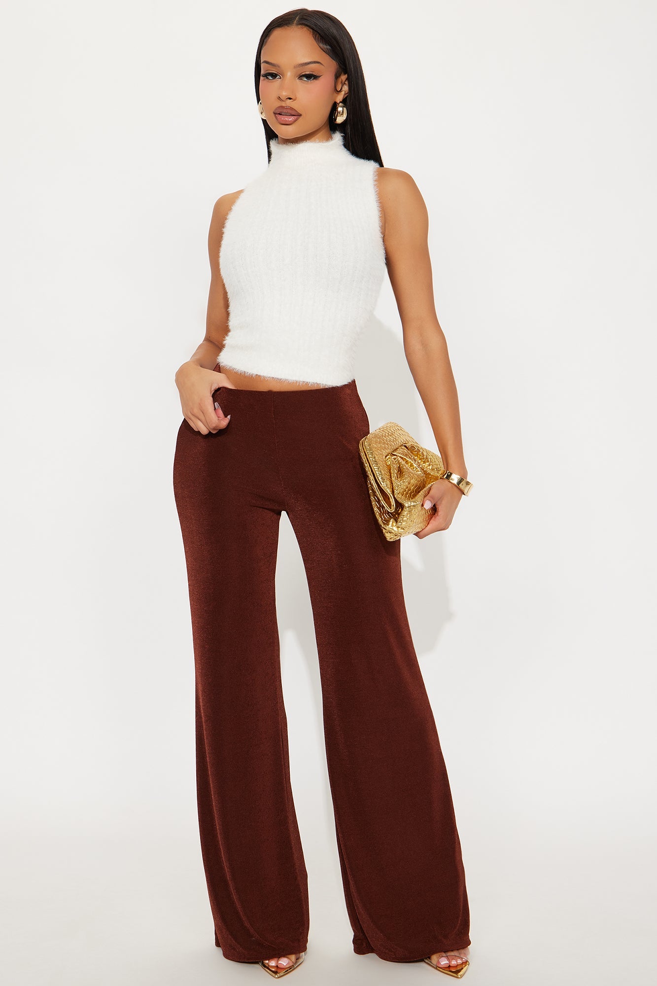 Not Your Average Slinky Wide Leg Pant 32″ - Chocolate