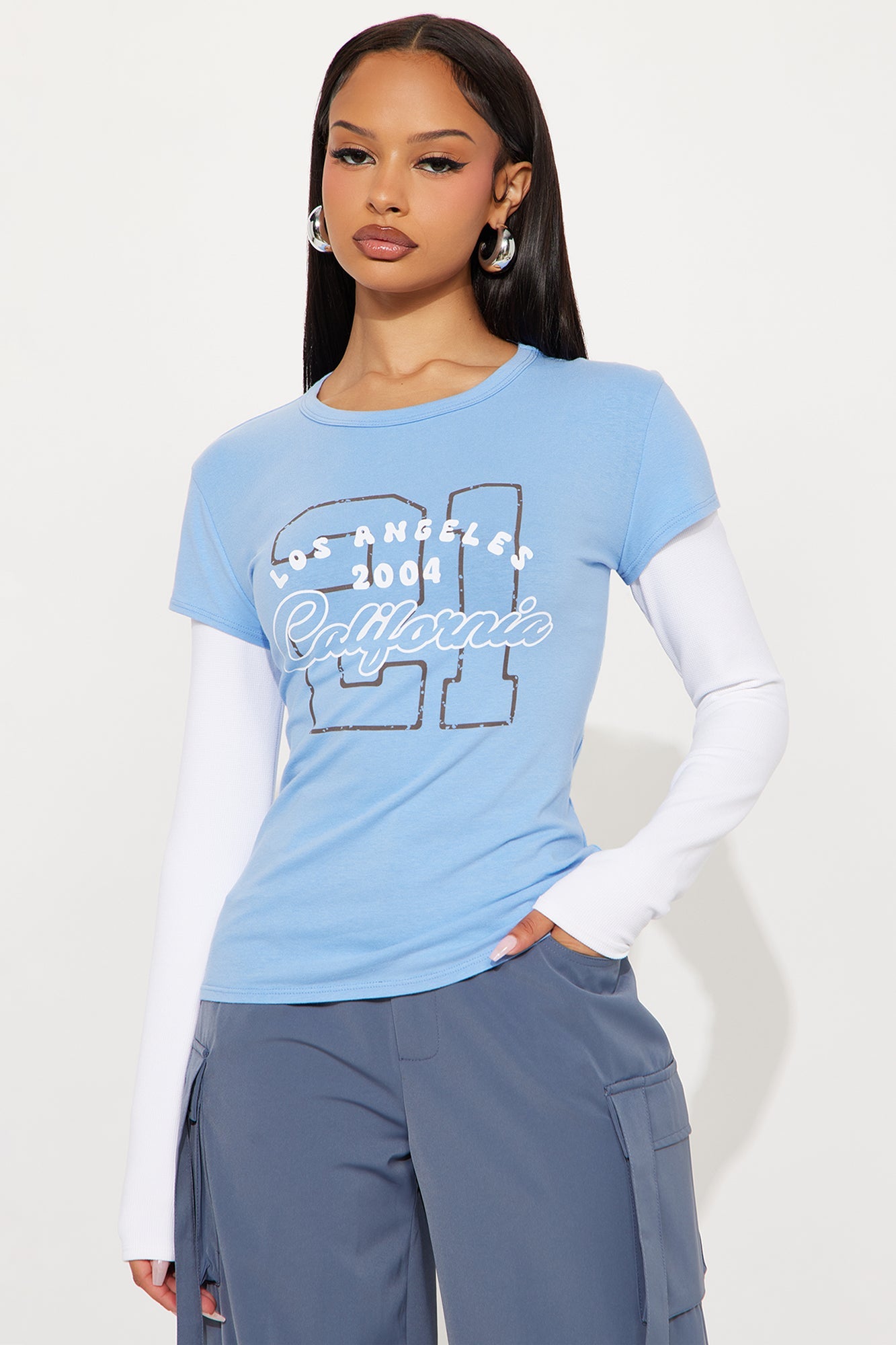 Los Angeles 2004 Double Long Sleeve Tee - White/Blue