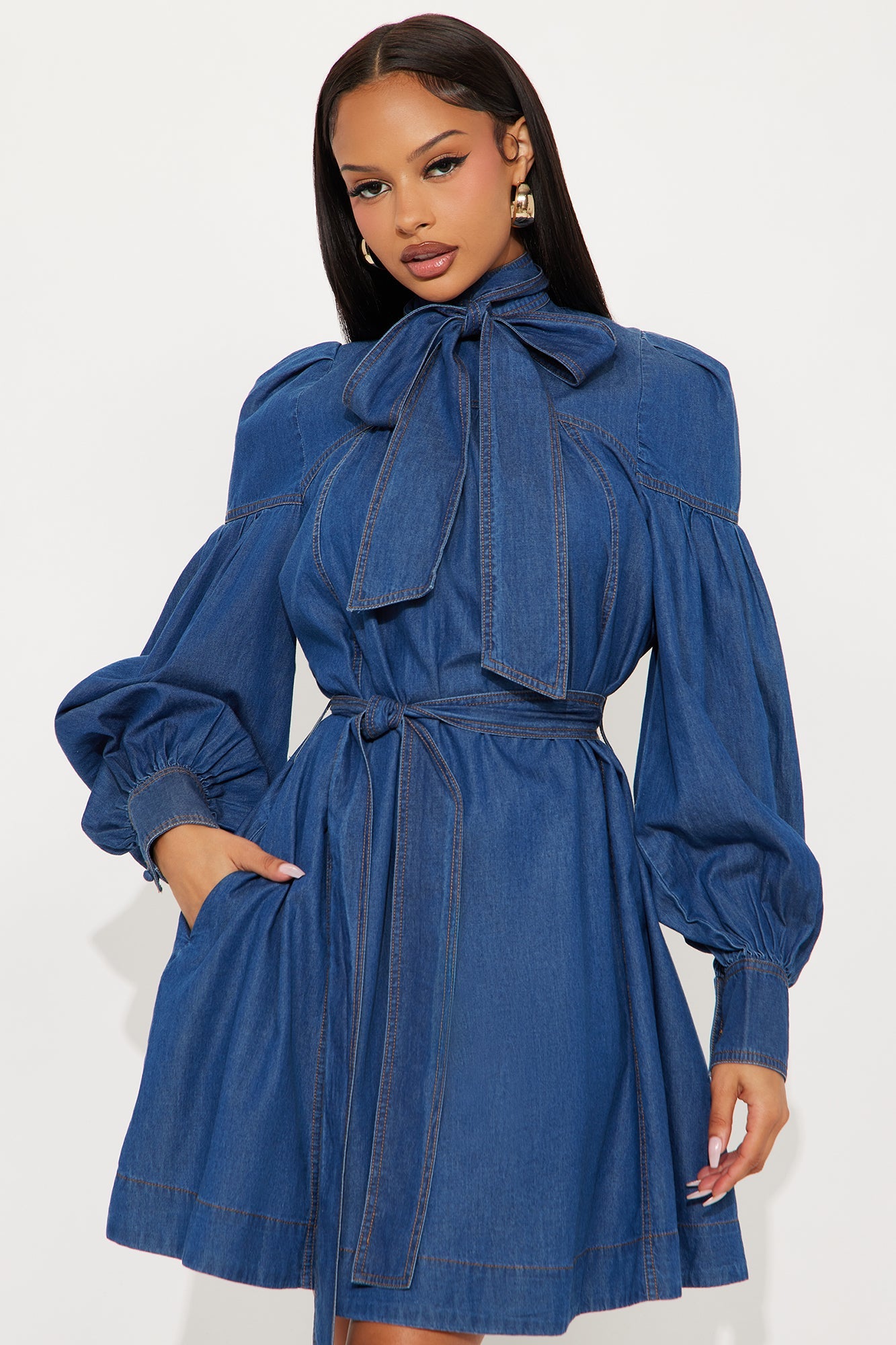 Bonnie Tie Denim Mini Dress - Denim