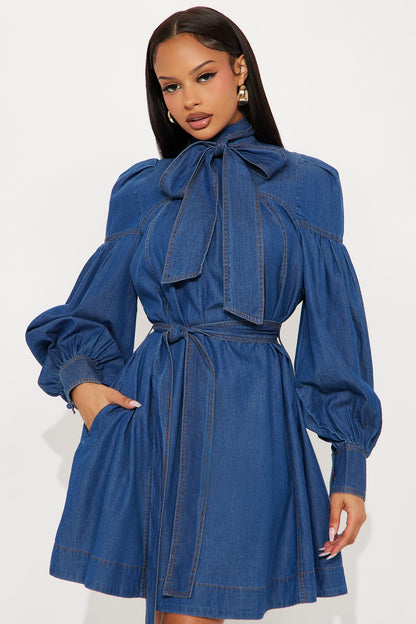 Bonnie Tie Denim Mini Dress - Denim