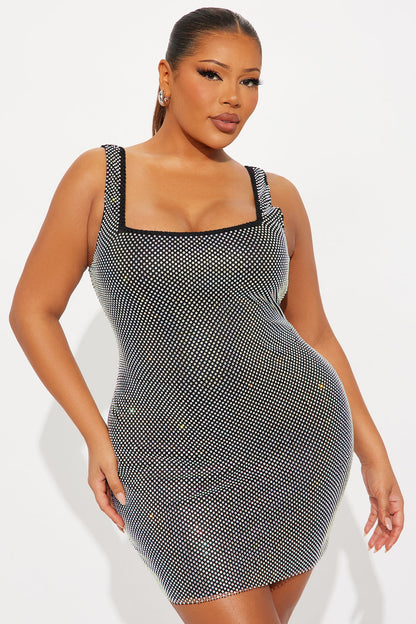 Shine Behavior Rhinestone Fishnet Mini Dress - Black