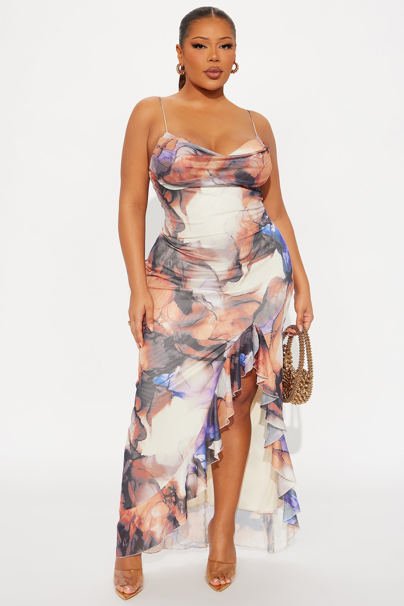Lana Printed Mesh Maxi Dress - Orange/combo